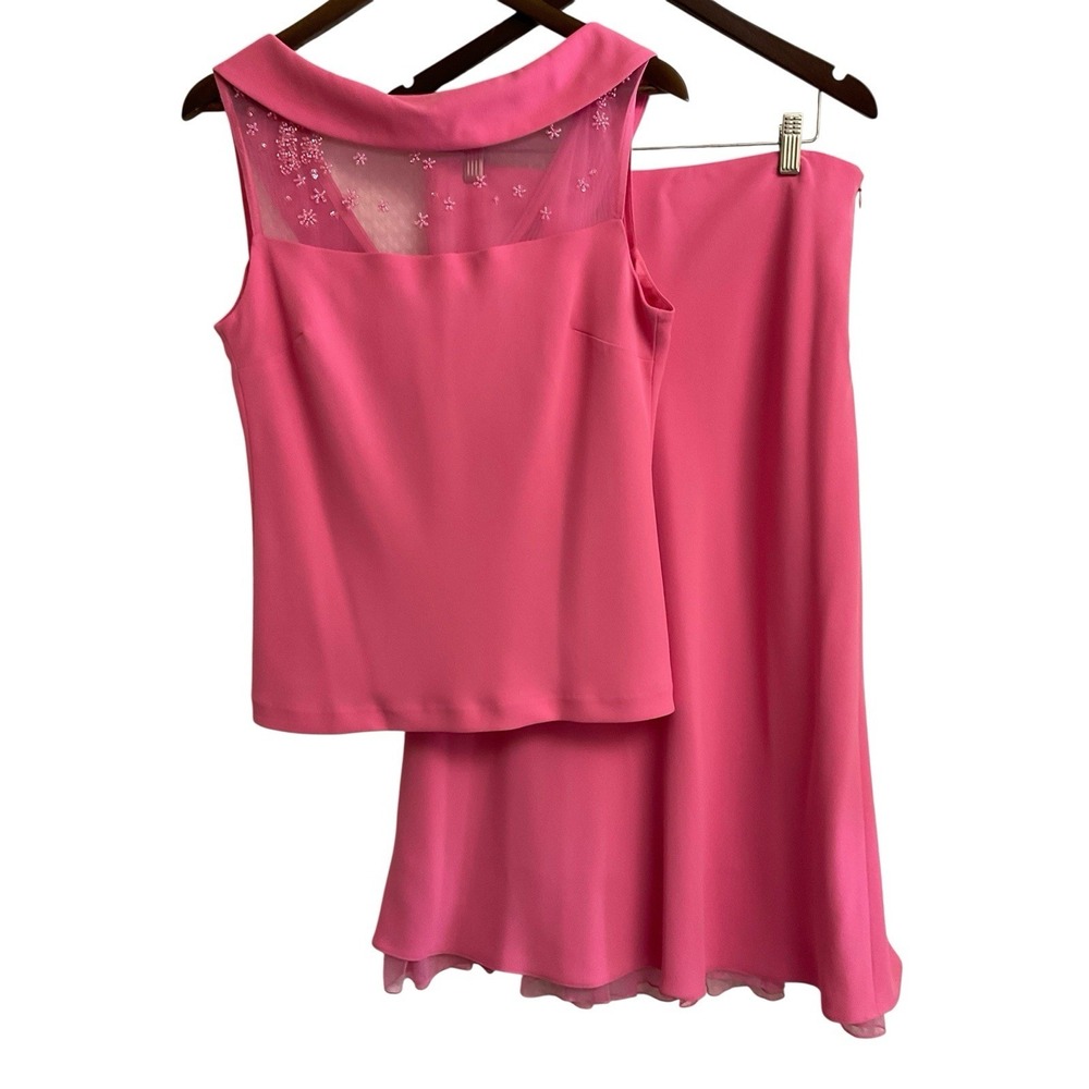 Evan-Picone Women's Pink Beaded Sequined Sleeveless Top & Skirt Set - Size 12